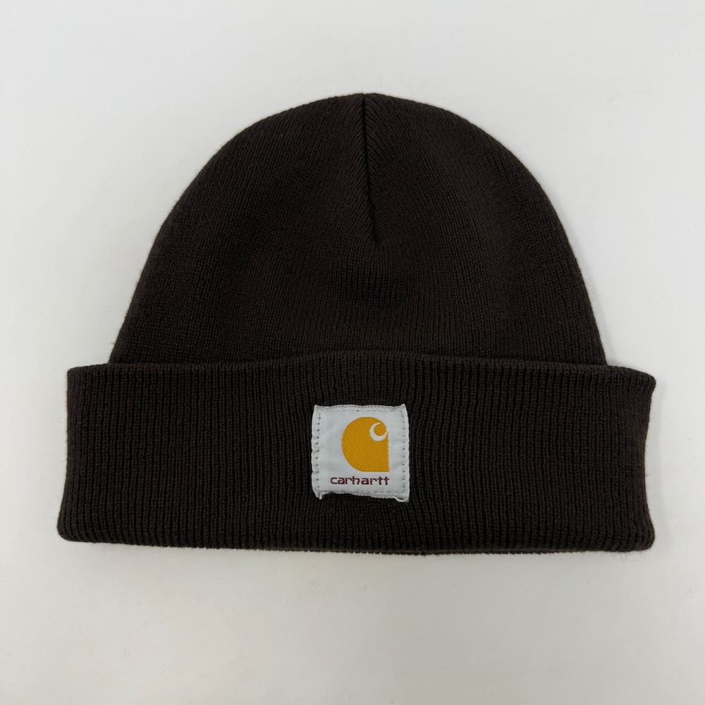 Carhartt A18 Acrylic Watch Hat Beanie Dark Brown Rib Knit Workwear Logo Patch